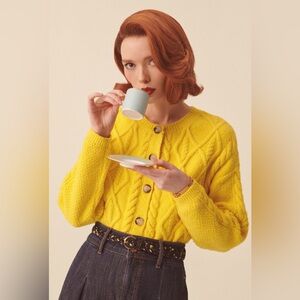 Anthropologie Wool Blend Cable Knit Cardigan Yellow XS S M